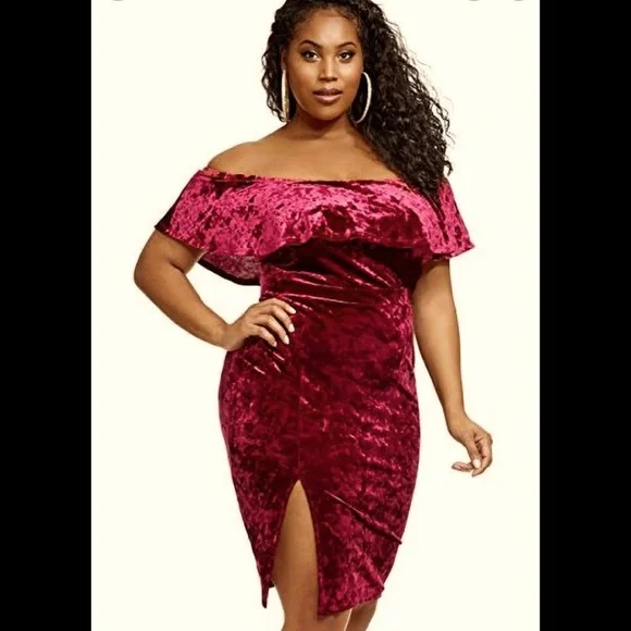 Fashion To Figure Dresses | Burgundy Off The Shoulder Dress | Color: Red | Size: 1x | Shaniecakes's Closet